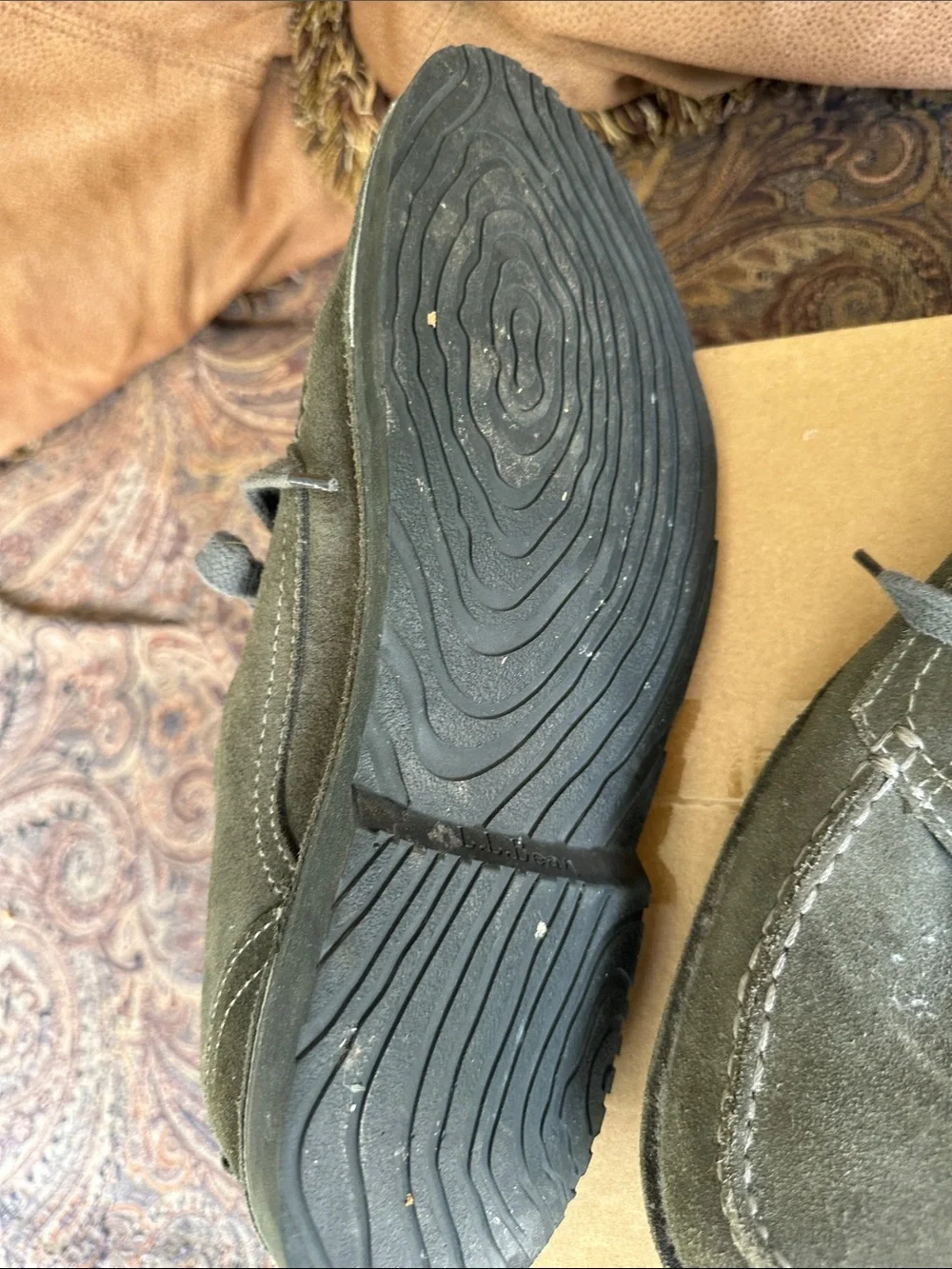 L.L. Bean Olive Suede Chukka Boots with Gray Laces